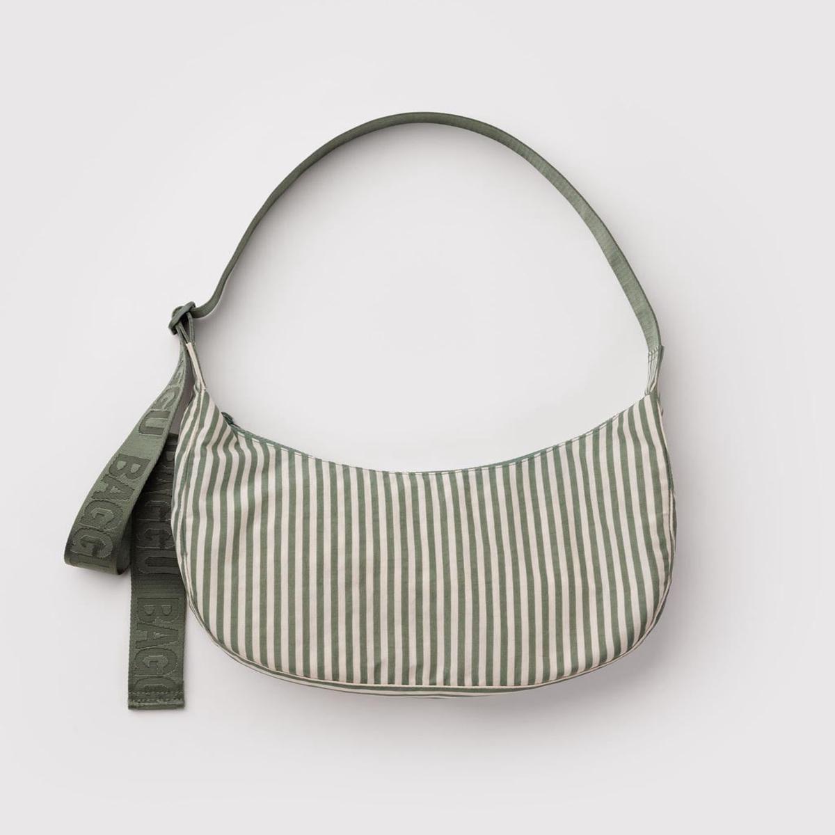 Medium Nylon Crescent Bag - Sage Stripe